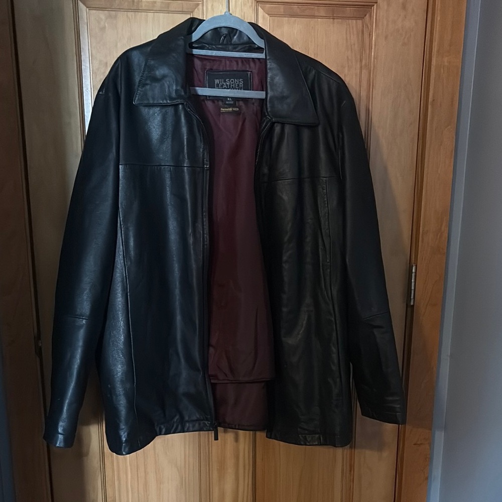 Wilsons Leather Black Jacket with Maroon Lining
